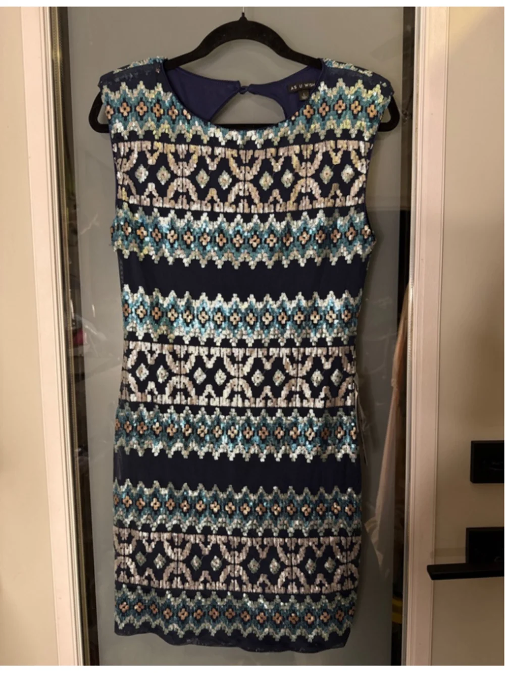Juniors AS U WISH Navy & Teal Sequin Mini Dress L